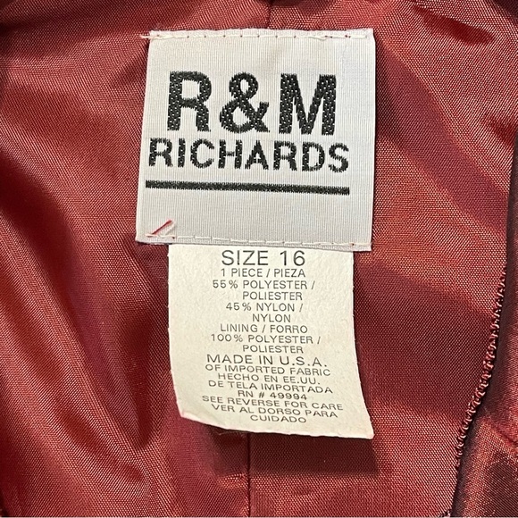 R&M Richards Vintage jacket blazer size 16 wine ruby clasp gold satin Elegant - Picture 8 of 12